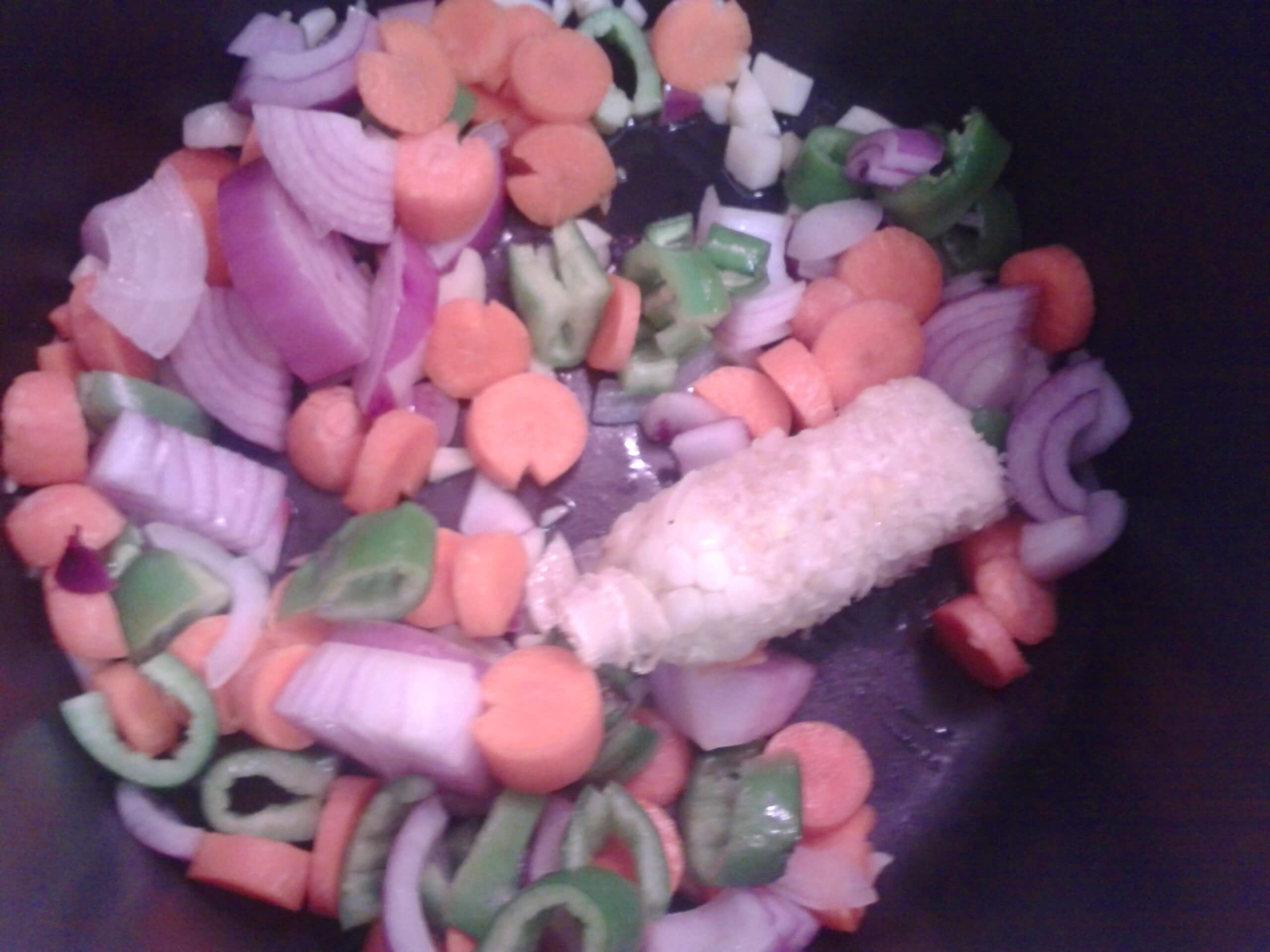 some of the beginning veggies & a rogue cob that defrosted more quickly